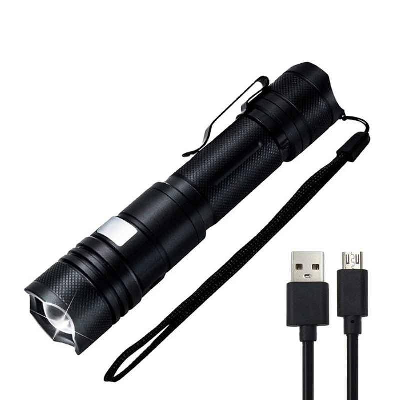 Usb uppladdningsbar LED vattentät zoom ficklampa